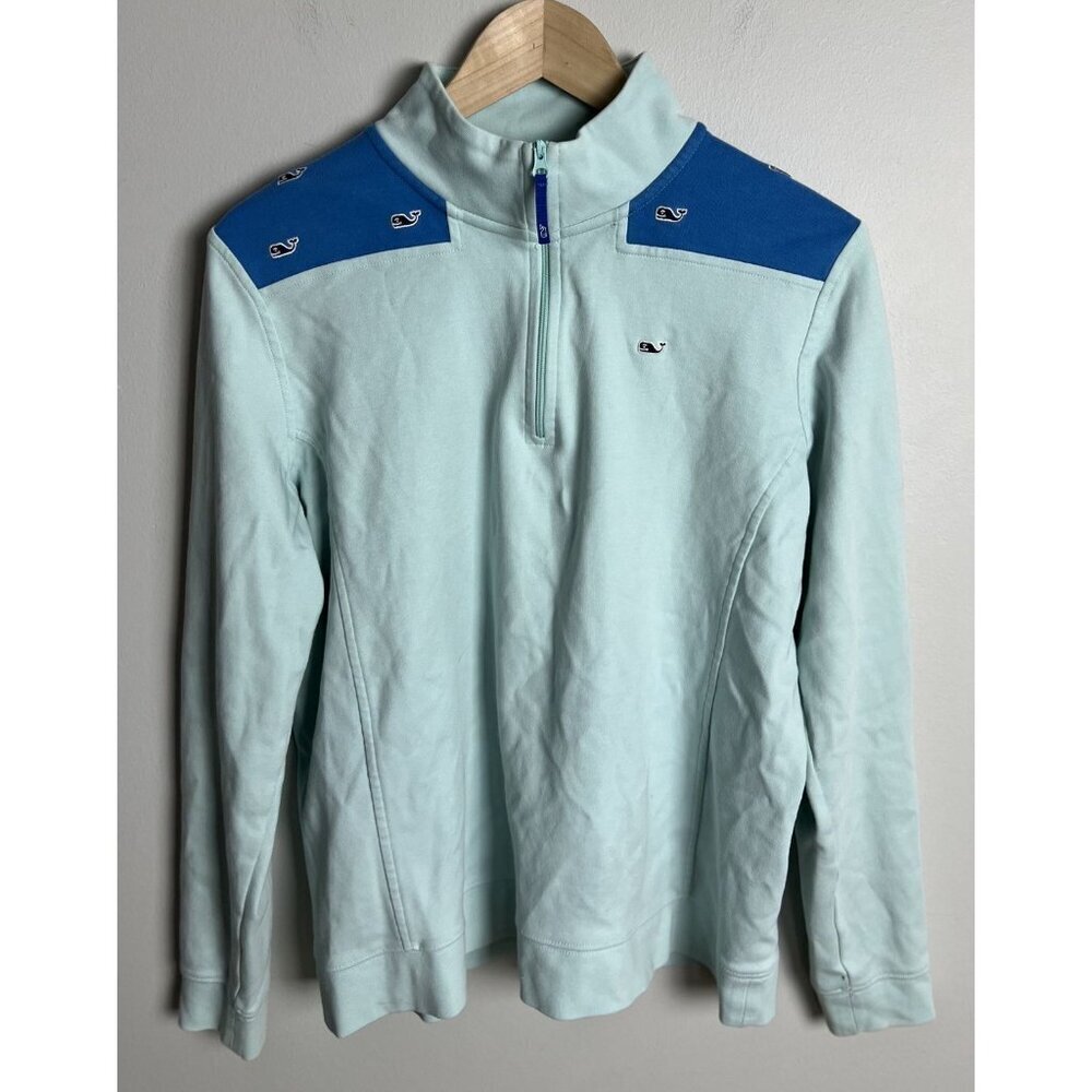 Vineyard Vines 1/4 Zip Pullover Blue W/ Logo Panels Size Large Cotton Women’s